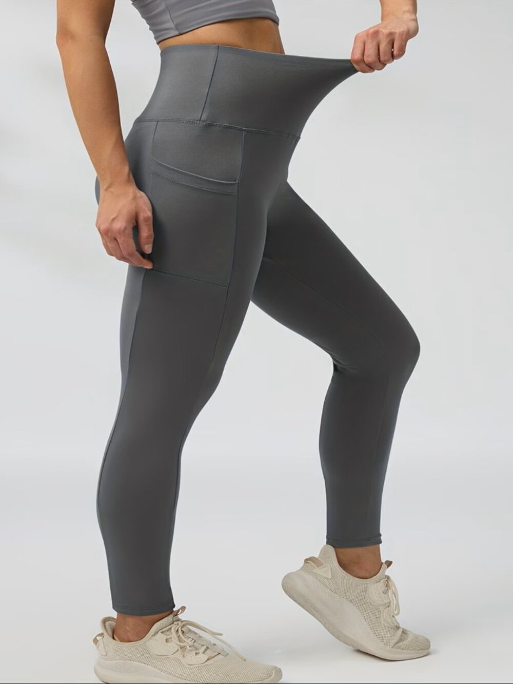 Premium Soft High Waisted 7/8 Length Active Leggings w/Pockets Gray S & L
